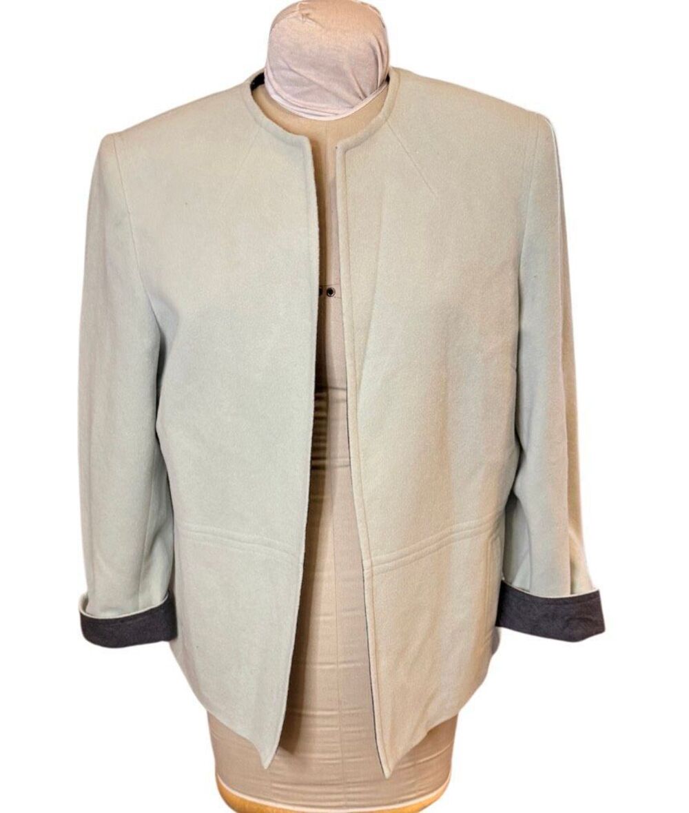 Kasper Cashmere Wool Blend Open Front Blazer Jacket Sz. 14 Elevated Office Elega